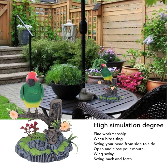 Talking Parrot Toy, Repeats What You Say Electric Battery Operated Control Voice Parrots Sound Activated Chirping Fluttering Birds Toys Electric Interactive Animated Toy for Garden (2)