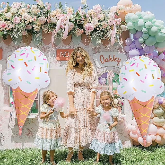 32 Inch Large Ice Cream Balloons Cone Kit, Giant Sweet Ice Cream Sprinkle Foil Balloons, Popsicle Three Scoops of Fun Social Party Decorations for Kid Girls Birthday Summer Beach Hawaii Pool Decor