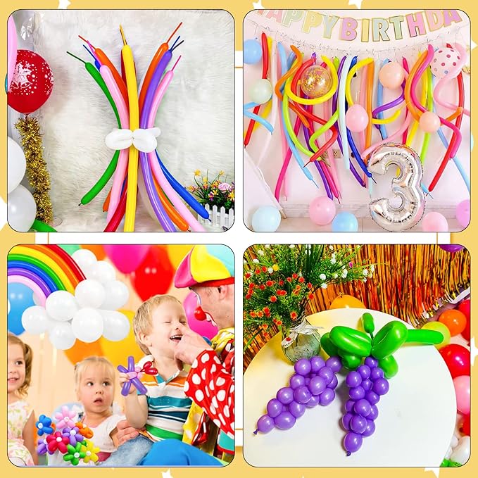 Pink 260 Long Skinny Twisting Animal Balloons, Rainbow Balloons for Animal Shapes Carnival Festival Party Supplies 100pcs