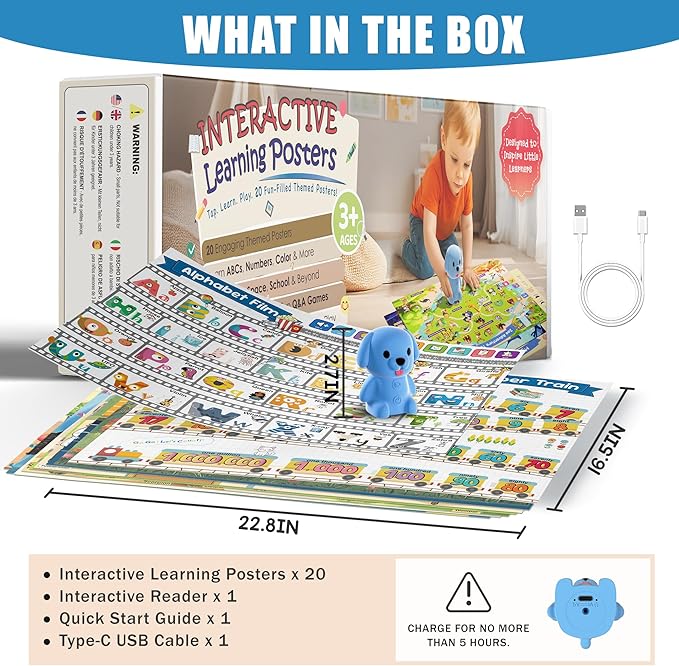 QuTZ Talking Pen Poster Set, Learn to Read Sound Posters, 10 Tap to Read Audio Posters, 500+ Words & Fun Facts, 700+ Interactive Games, Electronic Educational Toy for Kids 3+