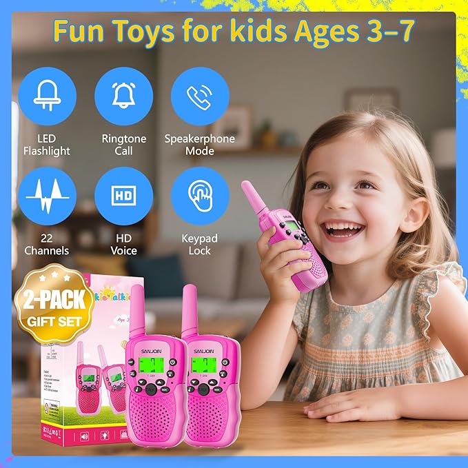 Walkie Talkies for Kids Toys, Easter Basket Stuffers for Girls Ages 4-6, Pink Walkie Talkie with 3 Miles Range for Outdoor & Camping, Birthday Gifts for Girls 3 4 5 6 7 8 9, Ages 6-8