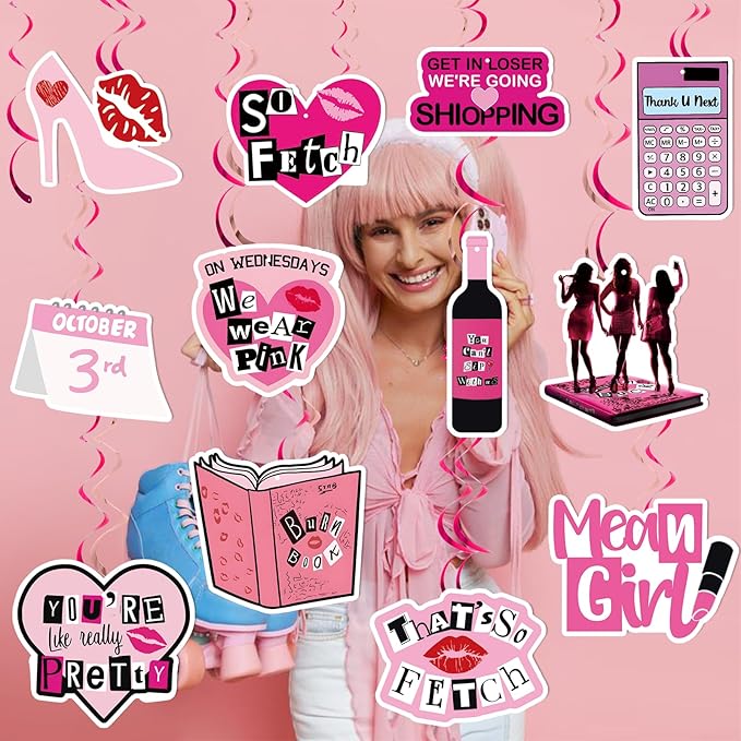 Popular Girl Birthday Party Set Pink High School Queen Theme Burn Book Popular Girl Birthday Decorations Pink Party Decorations Hot Pink Girls Hanging Princess Party Decorations
