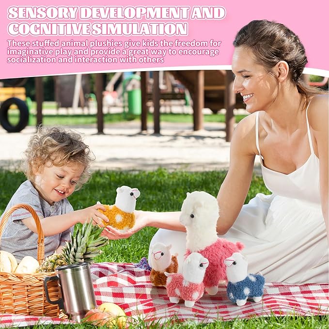 Civaner Llama Stuffed Animal with 4 Baby Llama Plushies Cute Alpaca Plush Set Soft Kawaii Alpaca Pillow for Kids Girls Easter Mother's Day Birthday Party Charity Donation Home Decor(Pink)