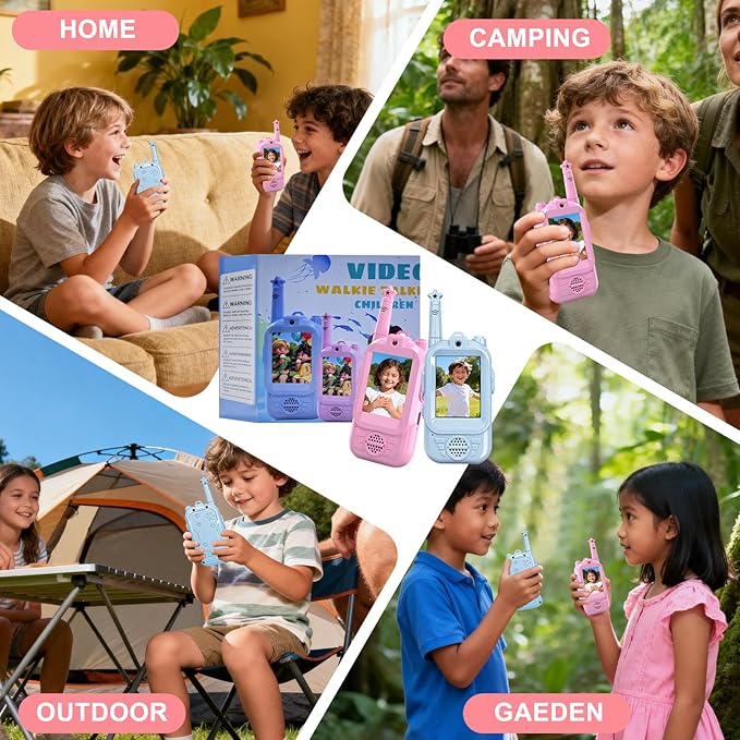 Video walkie talkies for Kids, 2 Pack with Private Chat Function & Rechargeable Kids Walkie Talkies, HD Camera & Voice Video Intercom for Indoor Outdoor, Camping for Boy Girls 3-14