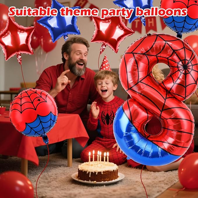 40 Inch Spider Theme Number Balloon, Number Block Foil Number 8 Balloons Large Big Numbers Helium Balloon for Girls Boys 8th Birthday Theme Party Decorations (Number 8)