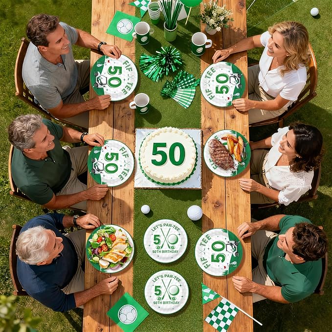 96Pcs Golf 50th Party Decorations for Men Golf 50th Birthday Paper Plates and Napkins Sets Sports Theme Decoration for Golfer Fans Fifty 50 Years Old Party Supplies Serve 24