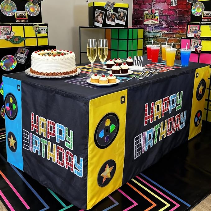 Oudain 6 ft Video Game Theme Tablecloth Birthday Party Supplies Game Party Decoration Tablecloth 72 x 30'' Retro Table Cover Washable Fabric Polyester Rectangle Table Cover
