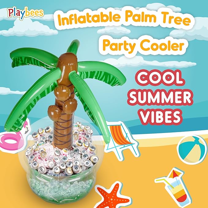 Inflatable Palm Tree Cooler 60" - Blow Up Palm Tree Luau Hawaiian Tropical Beach Theme Summer Swimming Pool Party Decorations - Outdoor Party Supplies - Kids Adults Birthday