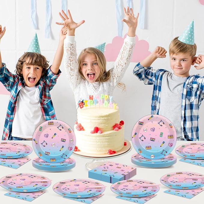 96pcs Demon Movie Paper Plates and Napkins Animations Theme Birthday Party Supplies Anime Demon Cartoon Disposable Dinnerware Tableware Set for Boy Girl Birthday Baby Shower Party Decoration Serve 24
