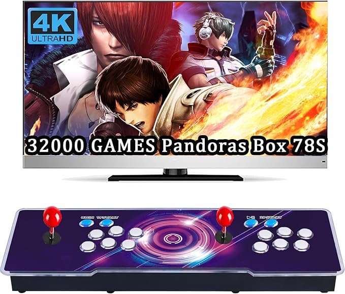 RegiisJoy 32000 Pandoras Box 78S Retro Arcade Game Console, 4 Player 3D Magical Modified Game, Search Save Delete Cheat Function, Favorite List, One-Button Combo, 128G TF, 12-Grid Classification