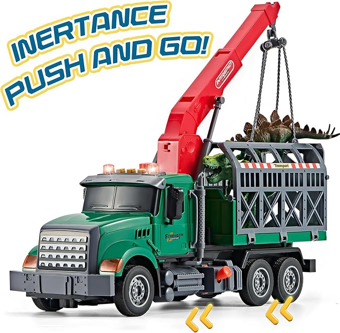 Large Dinosaur Transport Truck Toys for 3 4 5 6 7 8 Year Old Boys, Truck with Loading Crane,Lights and Sounds Vehicles Toy for Kids Childs Toddlers Christmas Birthday Gift