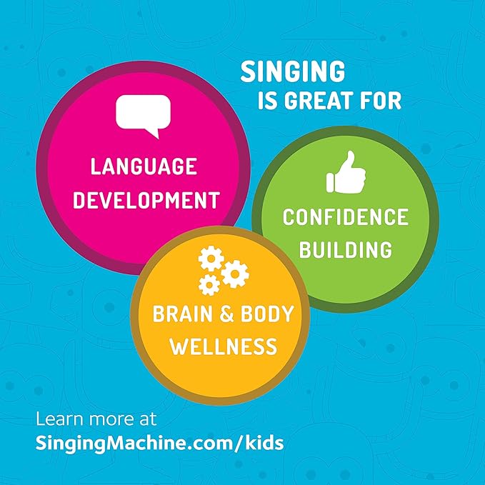 Singing Machine Kids SMK250BG Mood LED Glowing Bluetooth Sing-Along Speaker with Wired Youth Microphone Doubles as a Night Light, Blue/Green