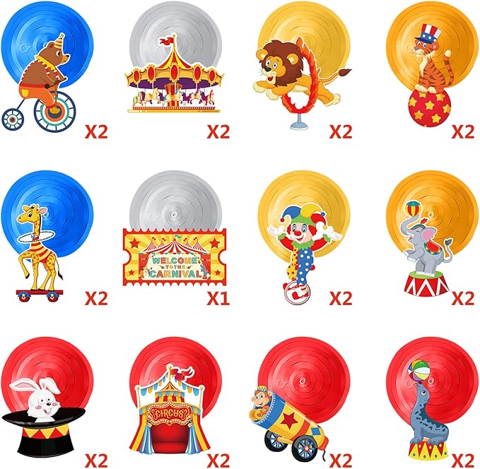 Zonon 36 Pcs Carnival Hanging Swirl Decoration Colorful Circus Theme Animal Party Supply Carnival Theme Party Decor Baby Shower Decor Birthday Favor Double Sided Ceiling Streamer for Home Classroom