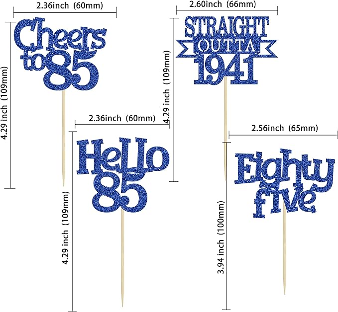 Ephlyn 24Pcs 85th Birthday Cupcake Toppers Glitter Straight Outta 1941 Cupcake Picks Hello 85 Cheers to 85 Years Cake Decorations for 85th Birthday Anniversary Party Decorations Supplies Blue