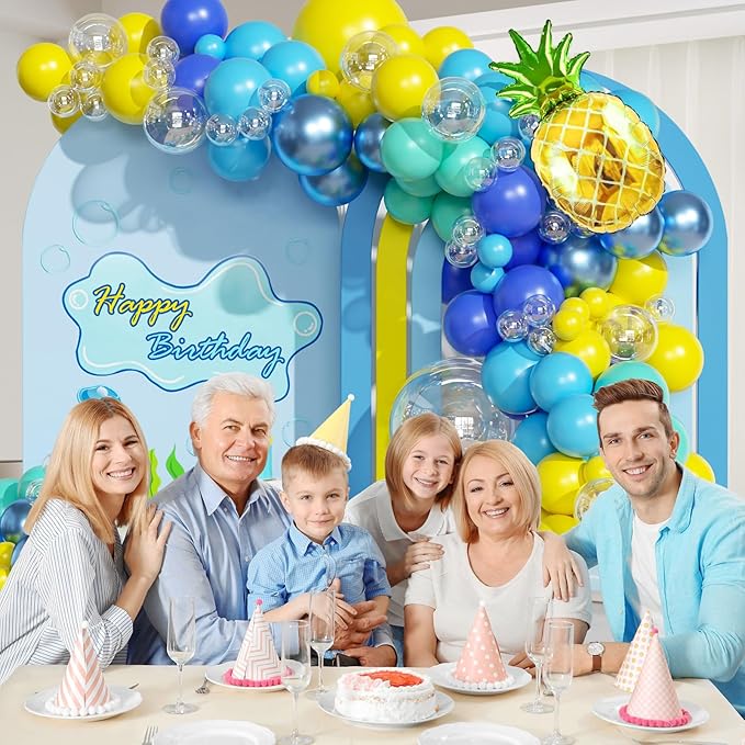 147pcs Cartoon Sponge Balloon Arch Kit - Birthday Decorations With Yellow, Blue, Clear, Metallic, Teal Balloons and Pineapple Balloon For Cartoon Birthday Party Baby Shower