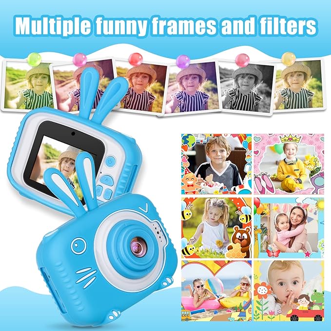 Kids Camera for Girls Boys 3-12 Years Old Selfie Children Camera Infant Toys Bunny 1080P HD Digital Video Camera for Toddler Christmas Easter Birthday Gifts with 32GB SD Card