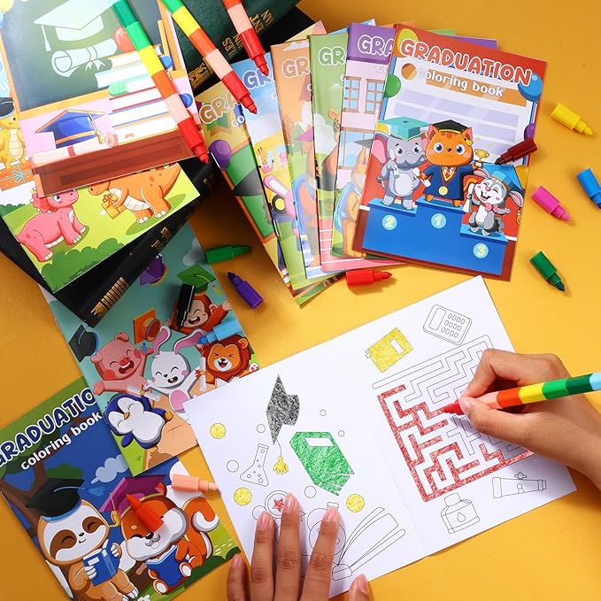 BenLouis 24 Pcs Kindergarten Graduation Mini Coloring Books Kids Preschool Graduation Party Favors Small Activity Books Bulk for Kids Student Congrats Grad Goodie Bags Stuffers Gifts Classroom Travel