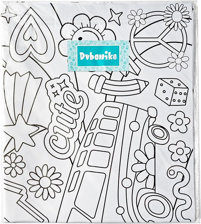 Dvbonike Jumbo Stay Groovy Coloring Poster Retro Hippie Boho Patterns DIY Drawing Color-in Paper Blank Doodle Art Banner 55.1 x 23.6 Inch Decor, School Group Activities for Kids Party Suppiles