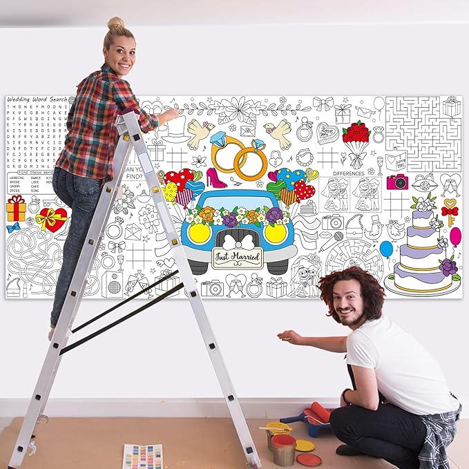 Wedding Giant Coloring Poster for Kids Large Coloring Tablecloth Big Paper Sheets Page Wedding Theme Table Cloth DIY Activity Game Art Crafts Mat Wall Home Classroom Party Decoration Supplies