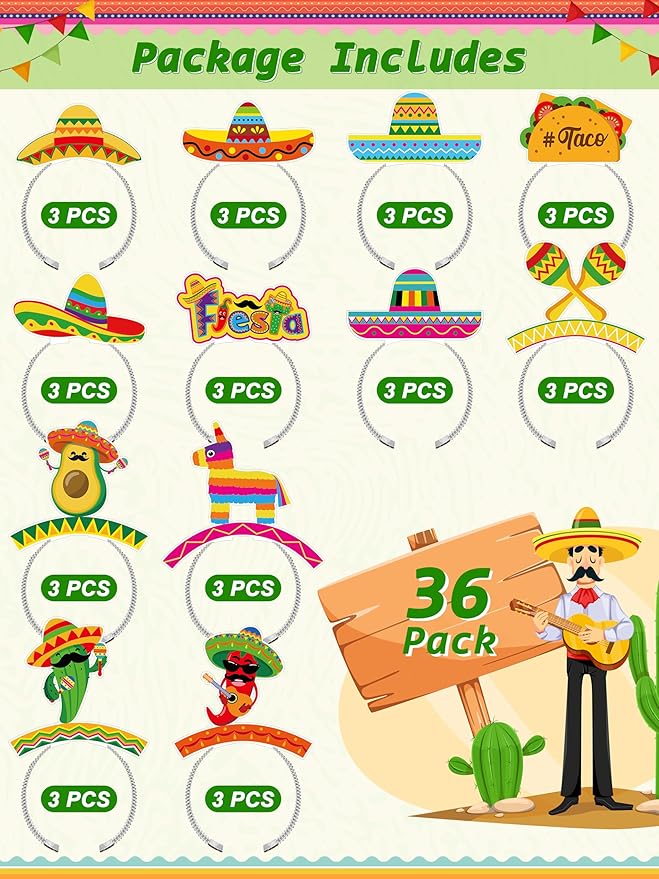 Melisheer Sombrero Party Hats, Mexican Sombrero Headbands, Colorful Cardboard Cinco De Mayo Headpieces, Fiesta Head Toppers