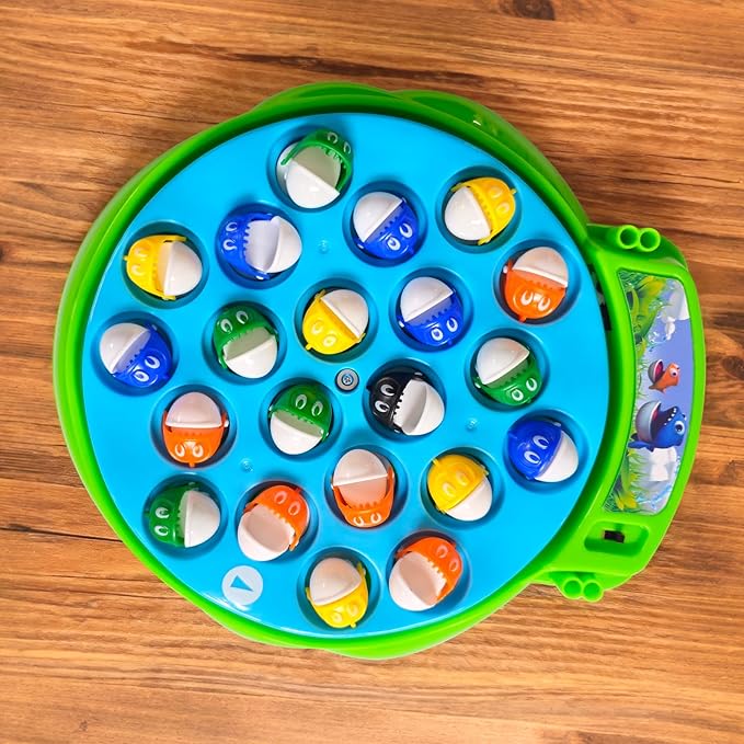 Fishing Game Toy for Kids with Rotating Board & Music | Interactive Fishing Toy | Educational Skill Building Game for Boys & Girls Ages 3+ | Fun Party Favor & Gift Idea| Green Base