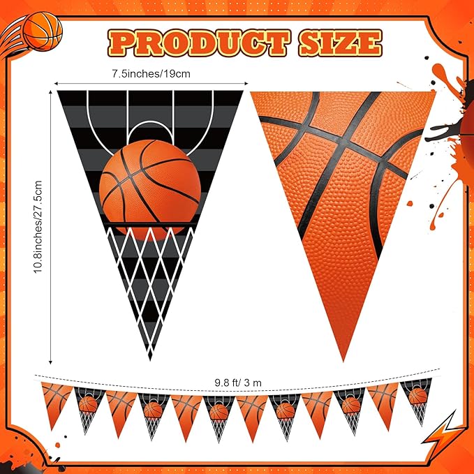 Jetec 5 Pcs 49 ft Basketball Party Decorations Pennant Banner Theme Triangle Flags Garland Bunting Banner for Basketball Fans Outdoor Indoor Home Sport Birthday Party Decorations Supplies