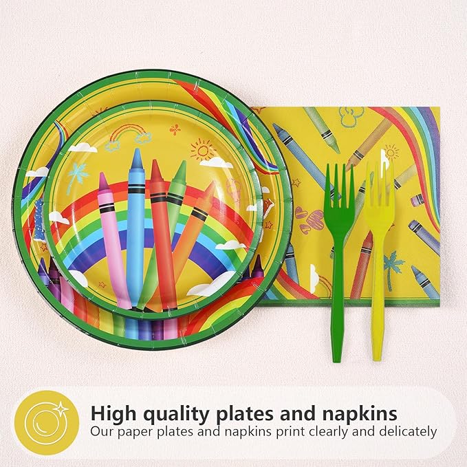 96Pcs Crayon Birthday Party Supplies Colorful Crayon Plates and Napkins Classroom Back to School Tableware Set for Kids Boys Girls First Day of School Birthday Party Decorations Serves 24
