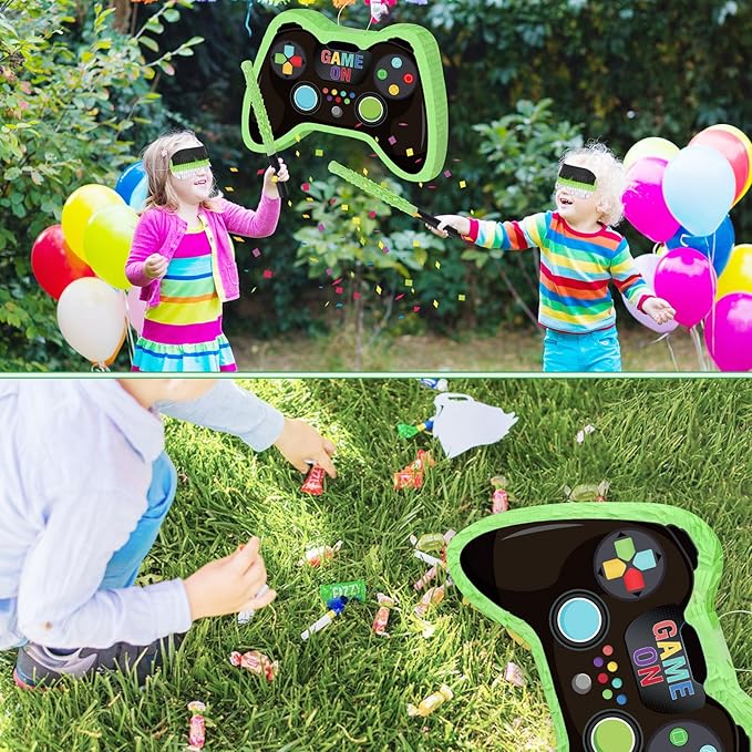 Video Game Controller Pinata with Pinata Stick and Blindfold for Boys Kids Birthday Party Decorations Video Game Party Supplies Carnival Activity Decorations
