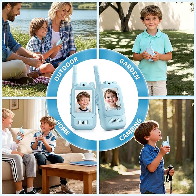 Video Walkie Talkies for Kids, Handheld 2 Pack Rechargeable Video Intercom Kids Walkies Talkies, Indoor Outdoor Toys for Family Games, Outside, Camping, Hiking for Boys Girls Ages 3-12 (Blue/Blue)