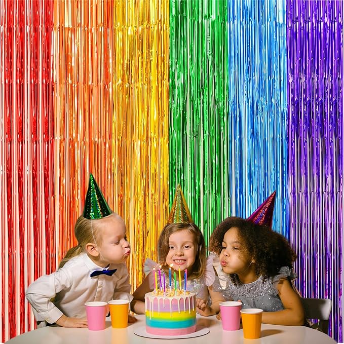 2 Pack Rainbow Foil Fringe Curtains, 3.3x6.6 Ft Metallic Tinsel Backdrop Party Decorations Door Rainbow Streamers for Birthday Wedding Engagement Decor,Photo Booth Props, Party Supplies