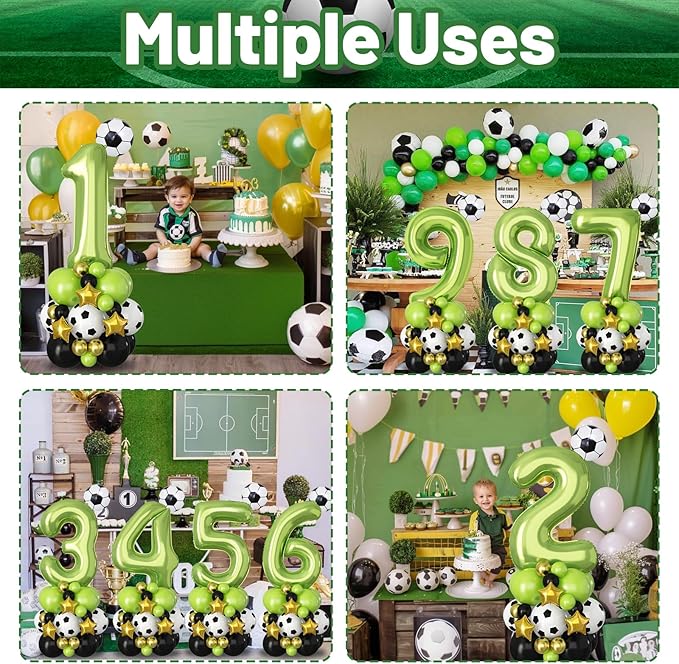 40 Inch Number 6 Balloon Green Soccer Number Six Foil Balloons Tower Set for Boys 6th Birthday Party Decorations Giant Large Digital Aluminum Balloons Stack for Football Lover World Sports Game