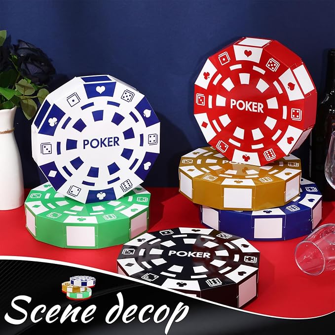 24 Pcs Casino Theme Party Decorations 9 Inch Large Poker Chip Favor Boxes Jumbo Chip Table Centerpiece for Game Night New Year Prom Party Supplies, Multicolor