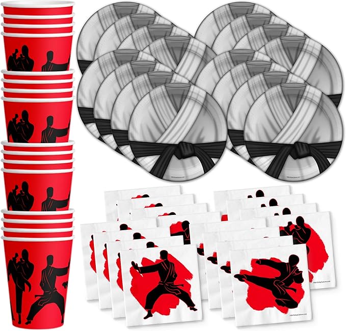 Karate Birthday Party Supplies Set Plates Napkins Cups Tableware Kit for 16