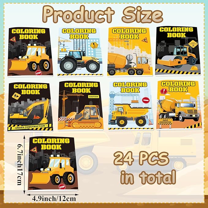 Lyosehy 24PCS Coloring Books Construction Trucks Theme Party Favors Construction Trucks Coloring Books Bulk Building Theme Including Dump Trucks Diggers Cranes Tractors