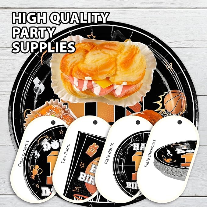 96pcs 10th Birthday Party Supplies Basketball Plates and Napkins Disposable Basketball Sports Theme Tableware Set for Boys Kids 10 Years Old Happy Birthday Party Decorations, Serves 24