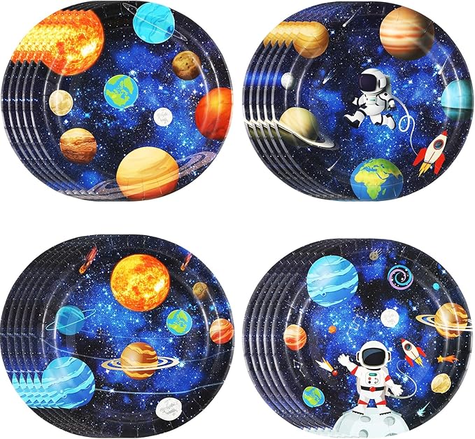 60 Pcs Space Theme Party Decorations 9 Inch Astronaut Outer Space Paper Plates Solar System Birthday Party Supplies for Kids Galaxy Planet Rocket Ship Theme Decoration