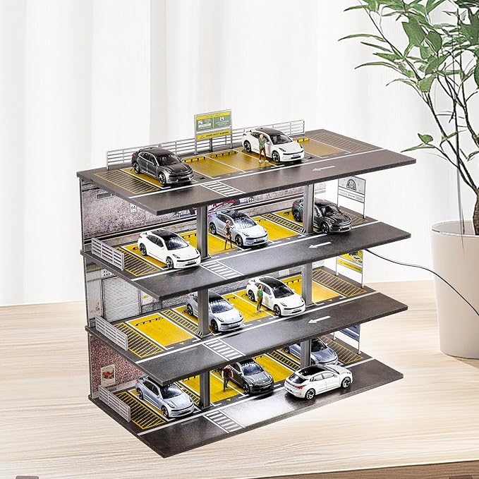 1/64 Scale Display Case 4 Layers 20 Parking Spaces Parking Garage Moldel for Diecast Toy Car Display Case with LED Light Collection Gift