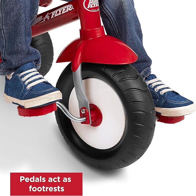 Radio Flyer Deluxe Steer & Stroll Trike, Red, for Kids 2-5, 2-in-1 Parent Steer Tricycle, Removable Push Handle, Adjustable Seat, Steel Frame, Covered Storage Bin, Tricycle for Toddlers and Kids