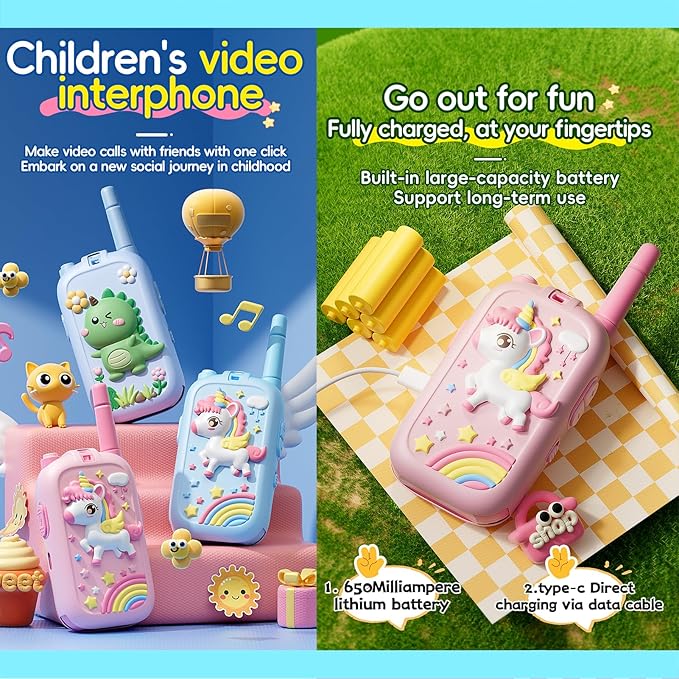 2 Pack Video Walkie Talkies for Kids Rechargeable Digital Toy Walkie-talkies with Camera Long Range for Boys Girls Age 3-5 Children