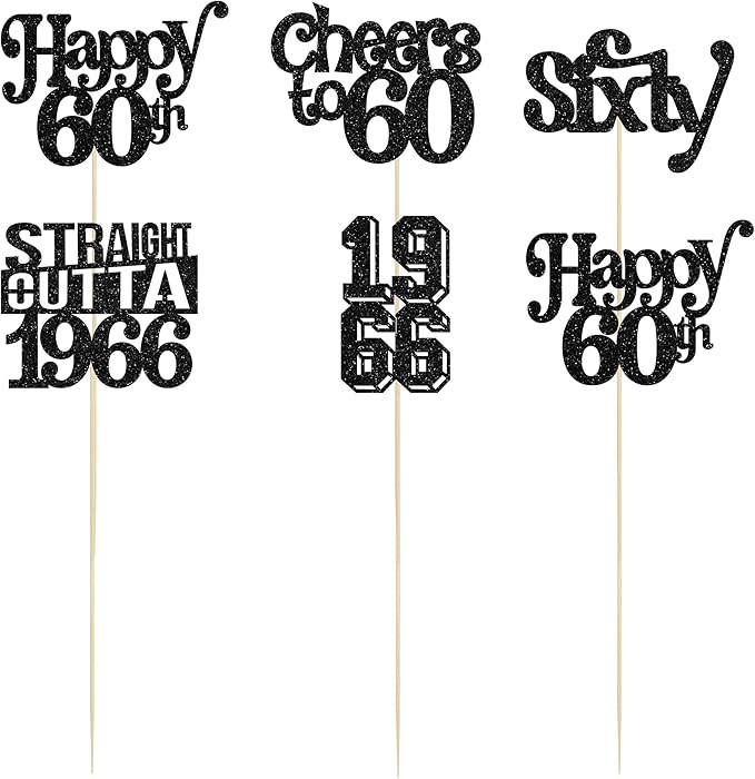 Gyufise 15Pcs Happy 60th Birthday Centerpiece Sticks Sixty Straight Outta 1966 Table Flower Centerpieces Sticks Cheers to 60 Decorations for 60th Birthday Party Supplies Black