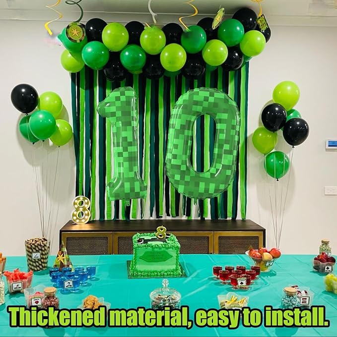 40 Inch Green Pixel Miner Theme Number Balloons Large Birthday Party Number Balloons Mining Gaming for Kids Birthday Party Decoration Supplies (Number 0)