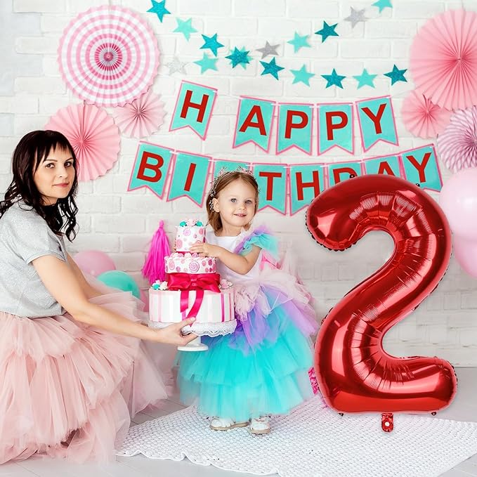 Red Number Balloons, 40 Inch 0-9 Set Number Balloons for Women Men Birthday, Self Inflating Large Balloon with Foil for 4th Birthday Party Decorations Anniversary Party Decor Girls Boys Supplies