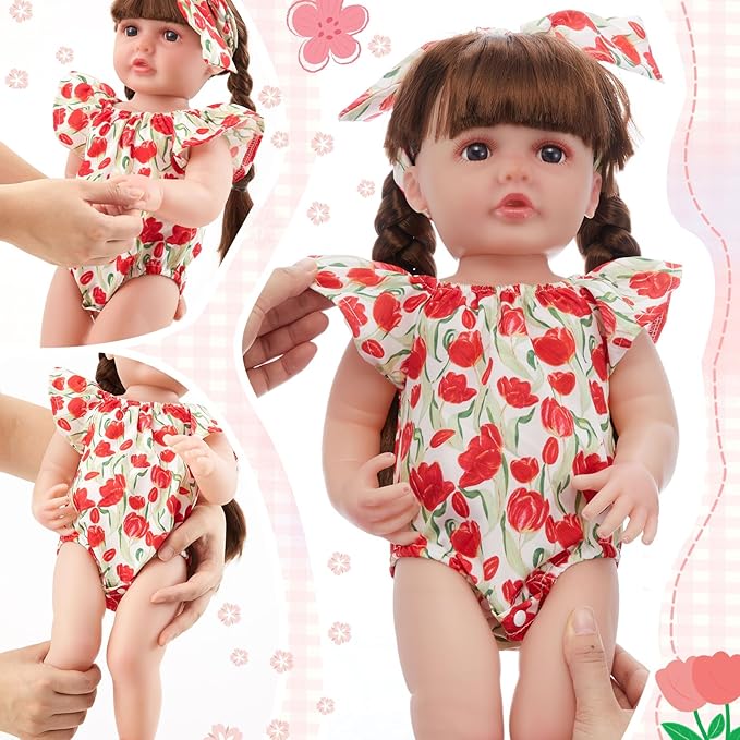 3 Set Reborn Baby Doll Clothes for 17-22 Inch Colorful Baby Doll Clothes Dress Accessories with Headband Bulk for Girl Dress Up(Floral)