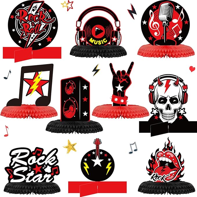 10 Pcs Rock and Roll Party Decorations Rock Star Centerpieces Born to Rock Party Decorations Music Theme Party Supplies Halloween Rock Birthday Decorations for Birthday Baby Shower Party Supplies