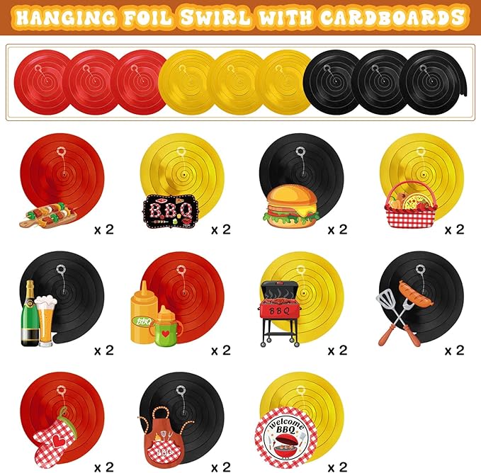 Ireer 52 Pcs Summer Picnic Party Hanging Decor Picnic Birthday Hanging Swirl BBQ Decoration Swirls for Barbecue Decor for Birthday Carnival Summer BBQ Party Supplies Decoration