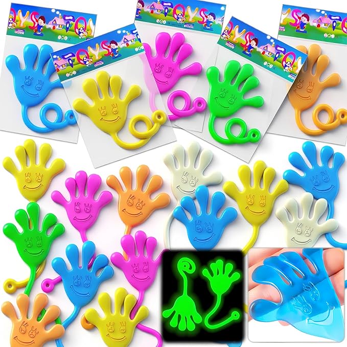 18Pack Glow In Dark Sticky Hands Birthday Pinata Easter Egg Fillers Basket Goodie Bags Stuffer For Kid Classroom Prizes Carnival Bulk Toy Gift