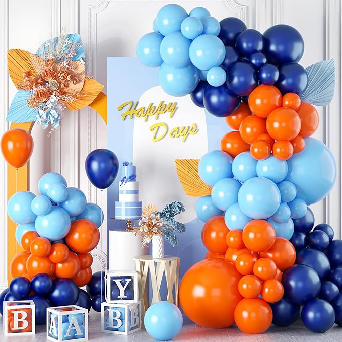 Orange Blue Balloons Garland Arch Kit Orange Navy Blue Balloon Arch Kit Pearl Dark Light Blue Latex Balloon Helium Balloons for Boys Birthday Party Decoration Wedding Party Supplies
