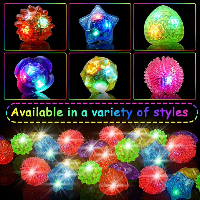 Party Favors 100 Pcs Light Up Rings, Glow In The Dark Party Supplies, 6 Style Flashing Glow In The Dark Rings for Adults & Kids, LED Ring for Birthday, Concert, Raves, Halloween, Christmas
