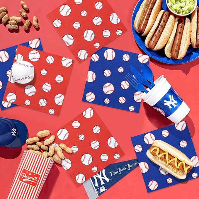 100Pcs Baseball Napkins, Disposable Baseball Paper Napkins, Picnic Napkins for Sports Fans Kid Adult Birthday Party Supplies, 13 x 13 Inches