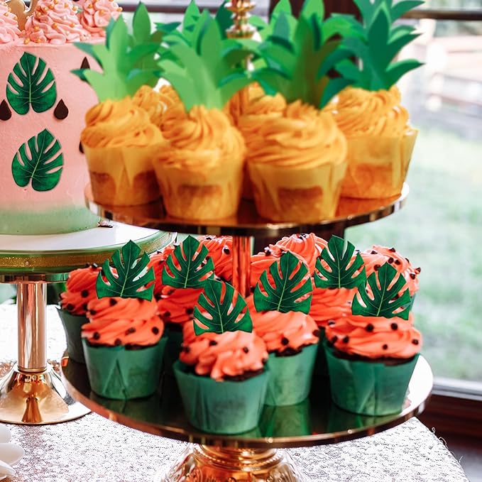 50 PCS Hawaiian Party Decorations, 1.77 IN Tropical Turtle Leaves for Cake Decor, Green Hawaiian Cake Toppers Summer Cupcake Toppers, Plam Leaf Jungle-theme Decorations Tropical Party Decorations